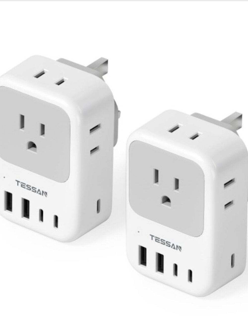 Type G Adapter for Travel 28W, TESSAN US to UK Plug Adapter with 4 Outlets 5 USB